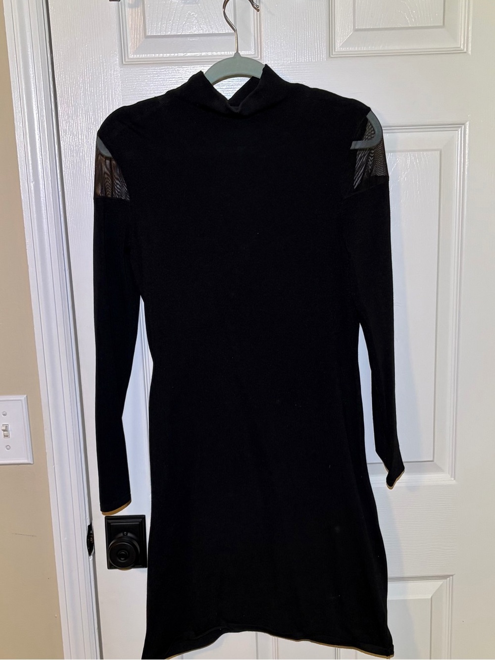 Ralph Lauren Black Long Sleeve Mesh-Accent Fitted Women's Dress. Medium